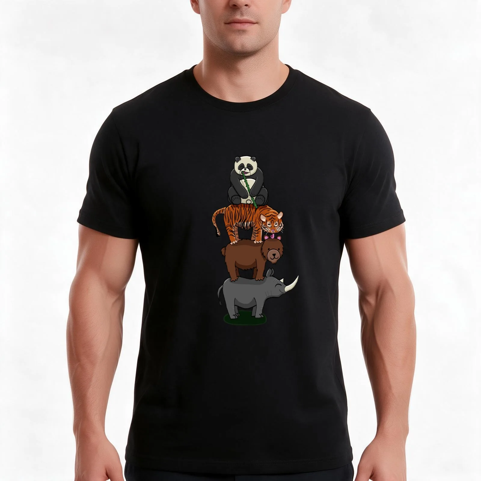 Animal stack T-Shirt Summer Casual Cotton Tee Oversized Streetwear Tops Vintage Graphic Print Loose Fit Short Sleeve