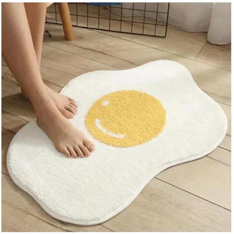 VIKAMA Fun Fried Egg Shaped Rug Soft And Skin-Friendly Home Decor Rug For Living Room, Bedroom And Bedside Home Decor