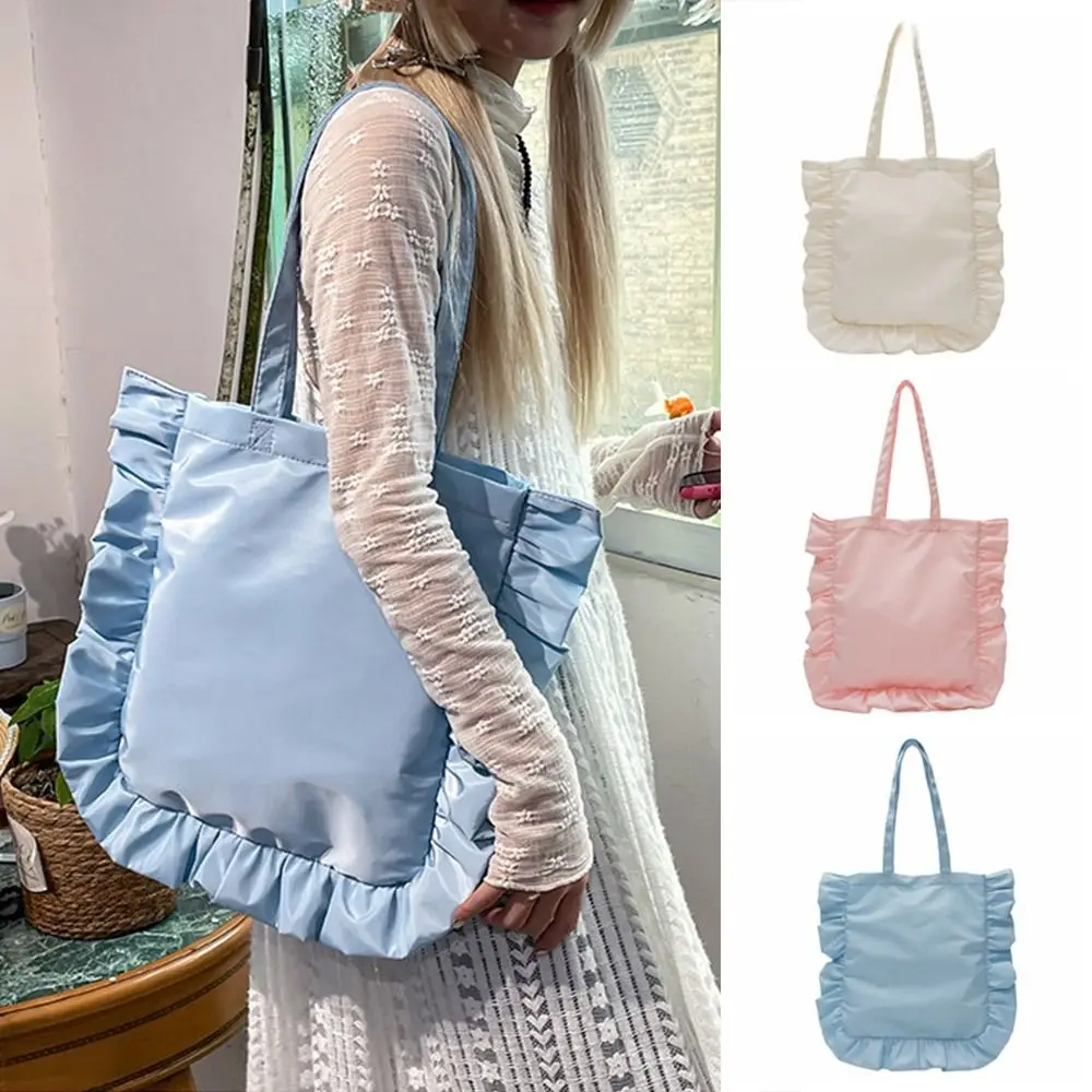 

Ins New Design Ruffles Shoulder Bag French Style Solid Color Ruffles Pleated Bag Sweet Large Capacity Women's Handbag Girls