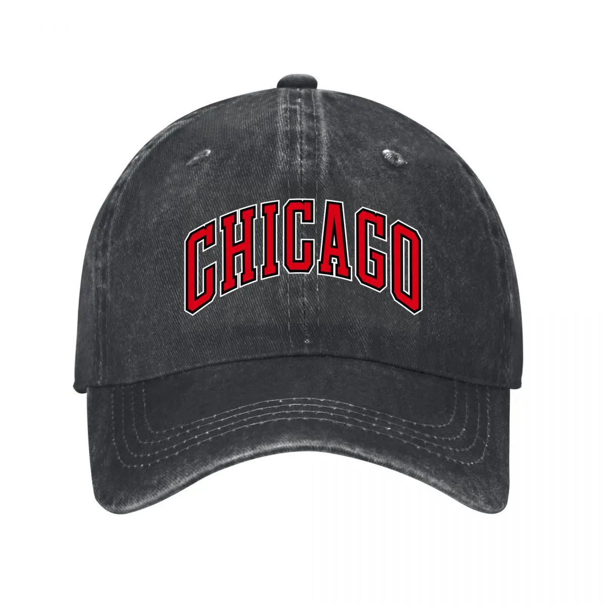 Chicago Red Black Collegiate Varsity Lettering Graphic Washed Baseball Cap Outdoor Hat