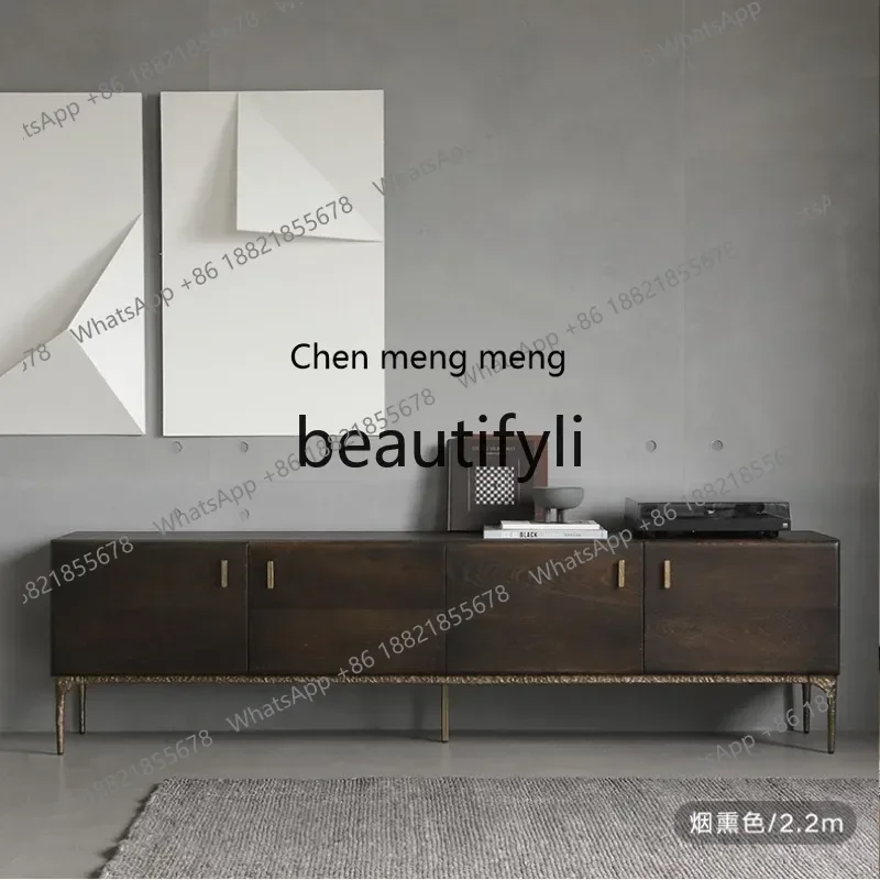 cn8350 ss Nordic Solid Wood TV Cabinet and Coffee Table Set Vintage Style Smoked Oak Solid Wood Modern Minimalist