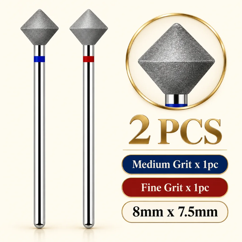 8mm Diamond Nail Drill Bits 2PCS for Cuticle Sidewall Burrs Cleaning Nail Prep Milling Cutter for Manicure Medium Fine Bits