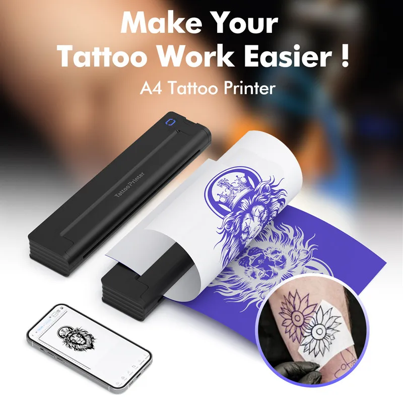A41 portátil impressora de tatuagem mini térmica sem tinta bluetooth impressora de documentos sem fio compatível com android/iphone/ipad/pc