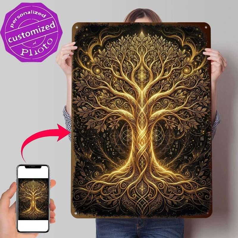 

Golden Tree of Life Metal Poster Wall Art Retro Vintage Metal Signs for Man Cave Bedroom Decoration Gaming Home Deco Desk Decor