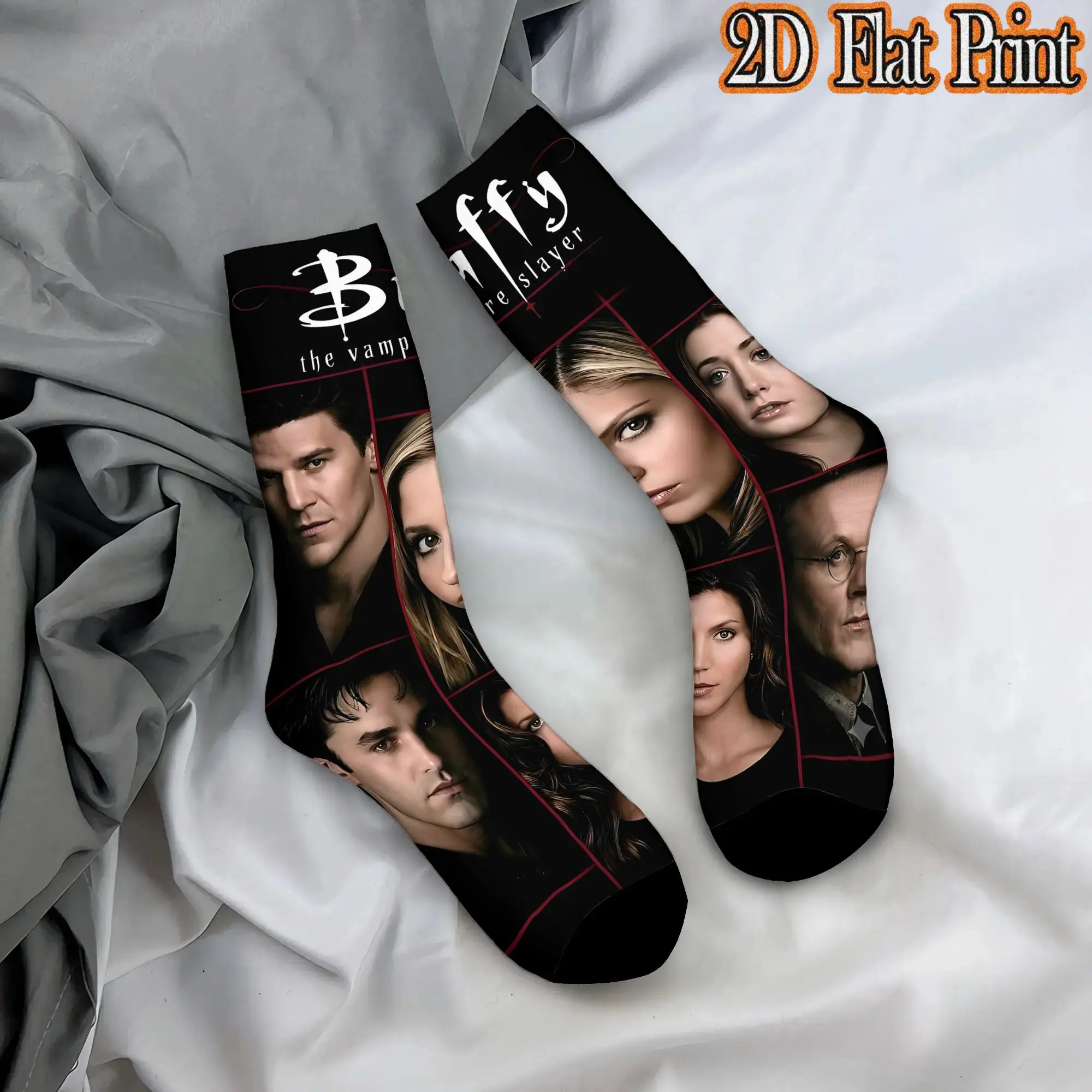 Vampire Slayer Buffy Harajuku Men's  Mid-calf Winter Socks Unisex Suitable Crew Sock Cycling Socks