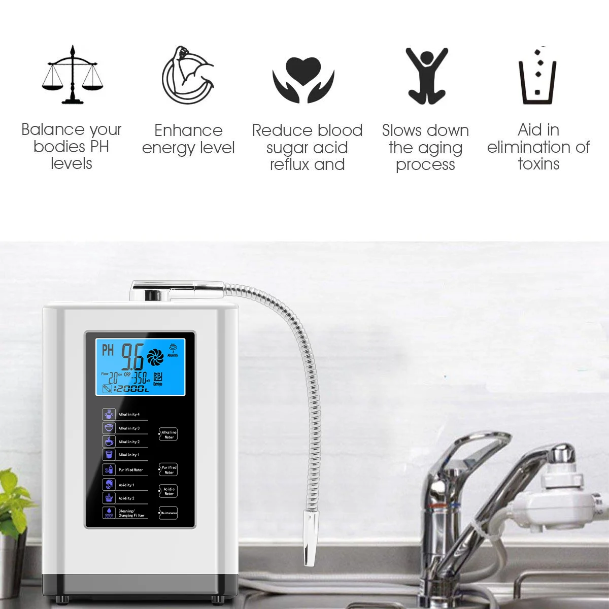 Alkaline Water Ionizer Machine PH Water Device Hydrogen Water Dispenser Alkaline Acid water Water purifier system for Home