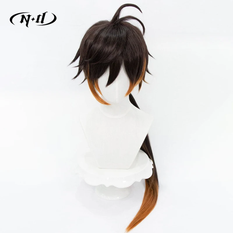 ND Zhongli Parrucchino Parrucche Cosplay Genshin Impact Parrucche per capelli Cosplay per Comic Con Coser Costume a tema Gioco Festa Resistente al calore