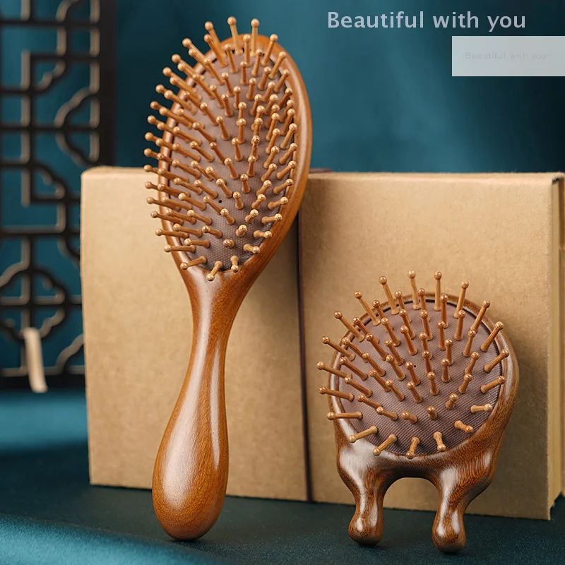 Golden Silk Green Sandalwood Airbag Comb Air Cushion Comb Anti Static Massage Wood Comb Curly Hair Comb Brush Hair Curly Hair