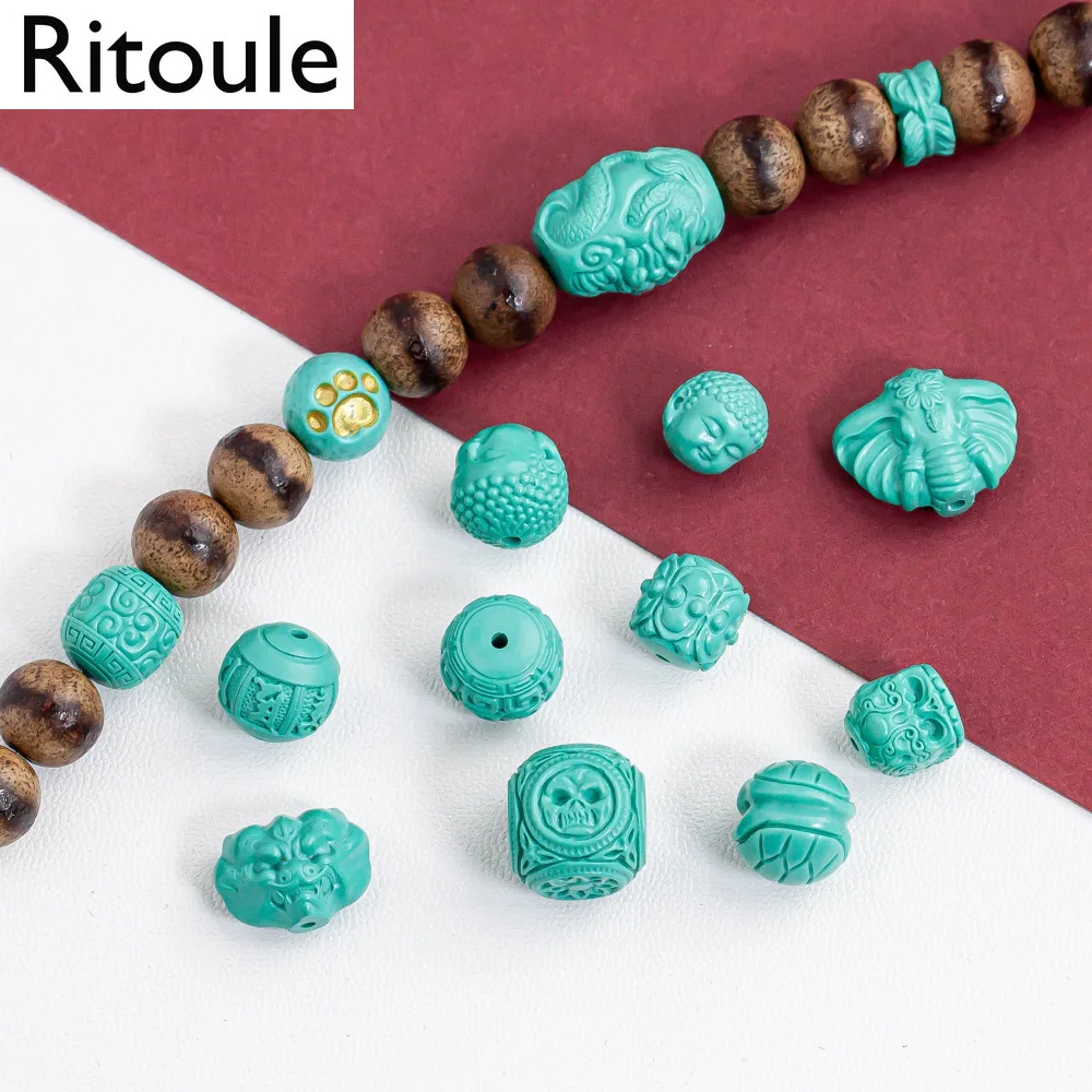 1pieceMagnesite optimization turquoise lion dancing accessories through hole beads Wenwan DIY bracelet beads