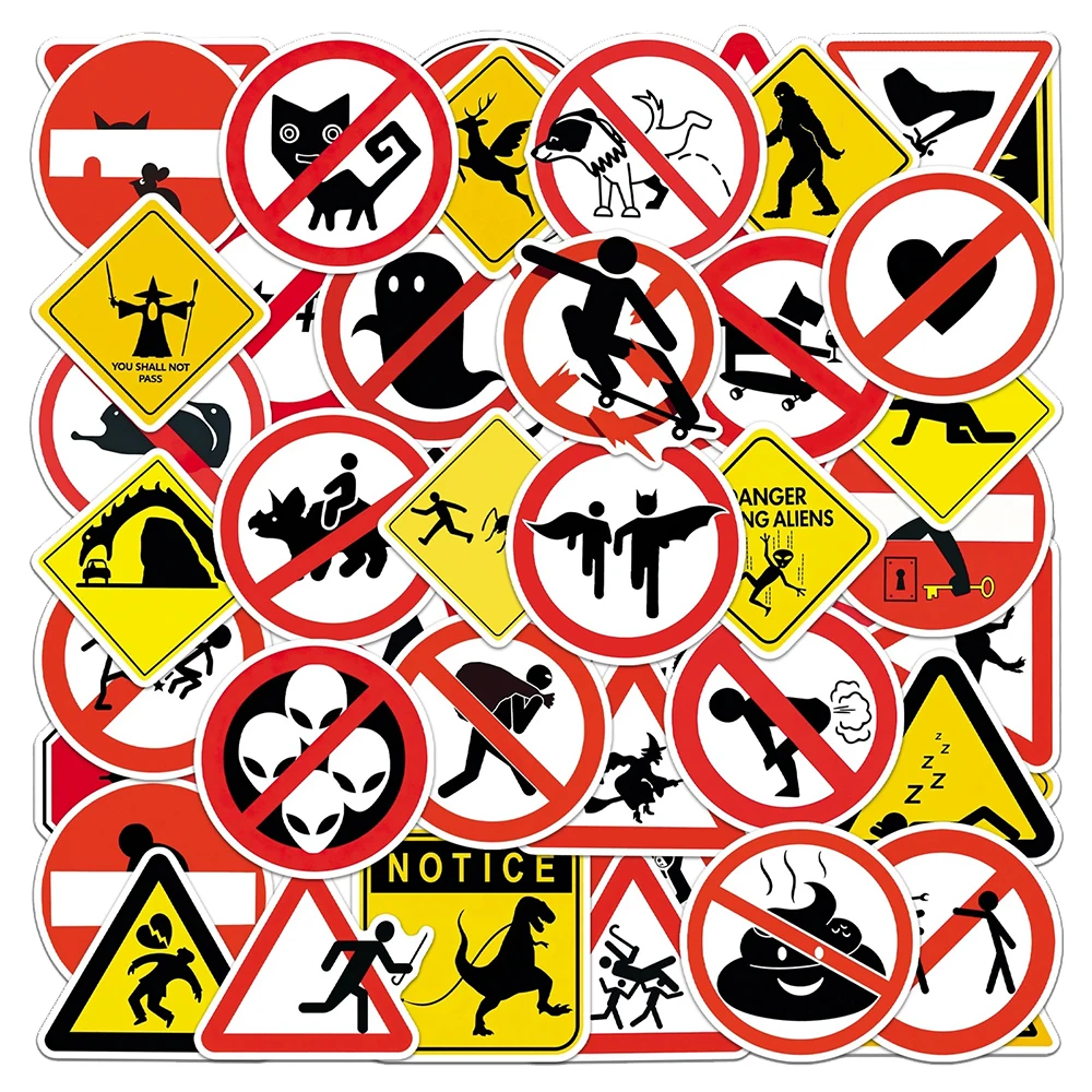 10/30/50pcs Warning Signs Cartoon Stickers Funny Danger Banning Decoration Decals Toys Graffiti Suitcase Phone Car