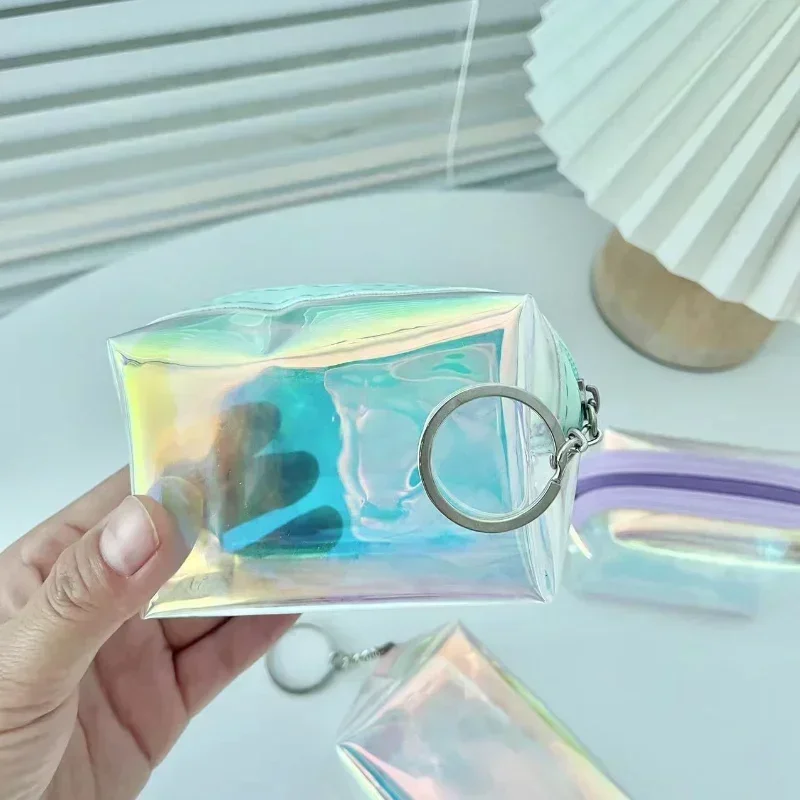 1PC Colorful Short Wallet Laser Holographic Coin Purse Women Clear Glittering Holder Purse Keys Pouch Earphone Storage Bag