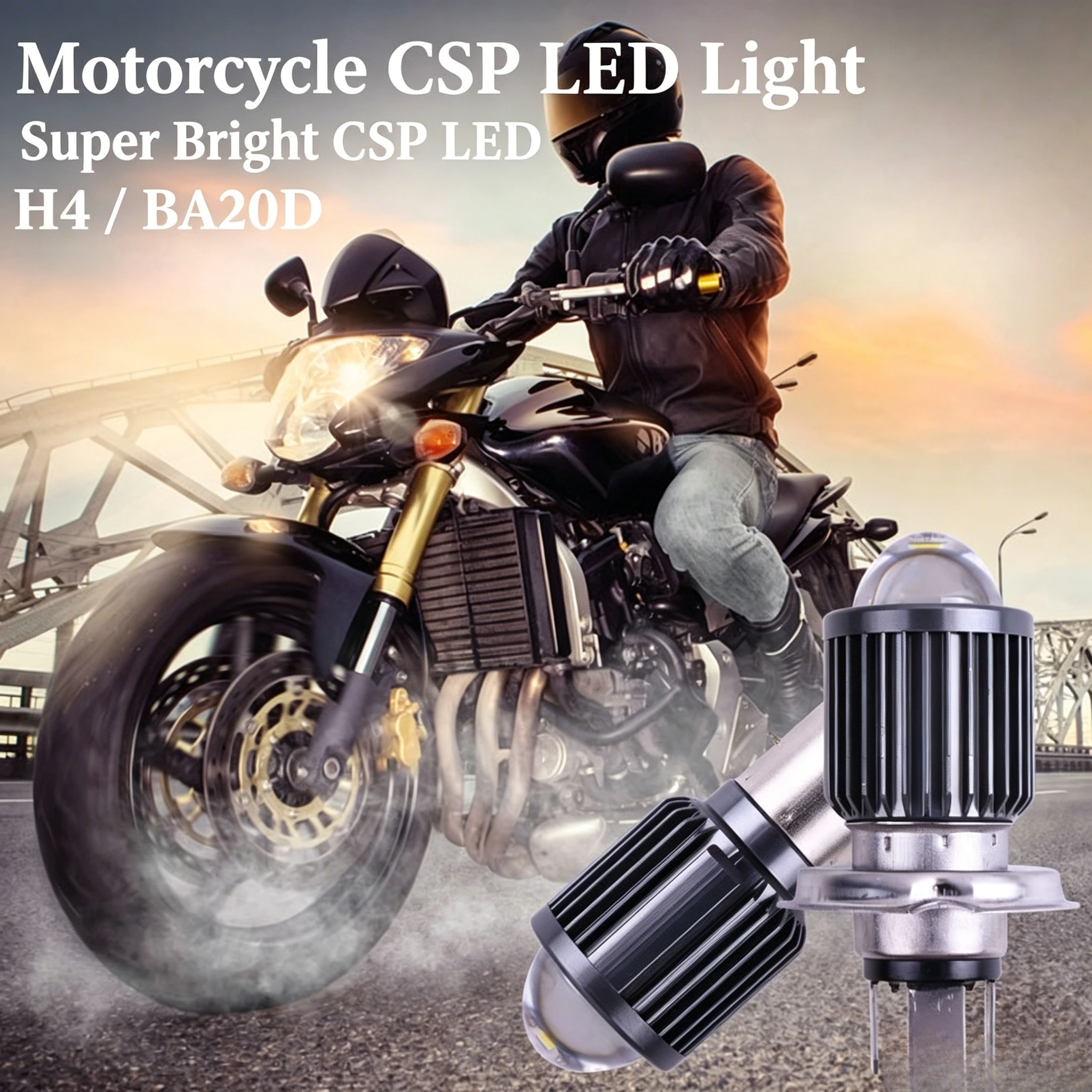

Universal CSP LED Motorbike Headlamp, H4 BA20D P15D H6 Plug Play LED Bulbs, White Yellow Dual Color High Low Beam Lens Spotlight