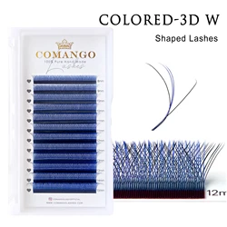 COMANGO 3D Brown Purple Blue W Lashes Cluster Premade Volume Colored Lashes Strip Natural Silk Eyelashes Blister 8-15 Mix Tray