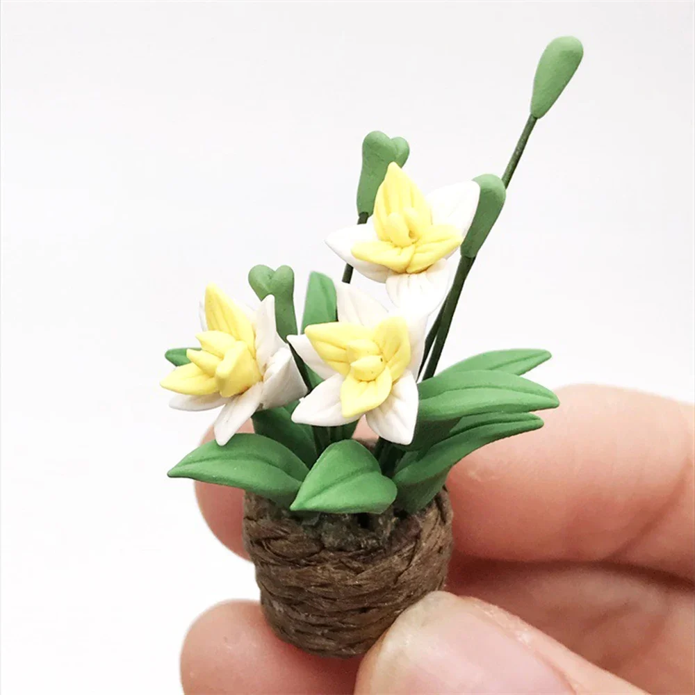 1/12 Dollhouse Miniature สีเหลือง Potted พืช Mini Orchid Garden ดอกไม้ของเล่นสําหรับตุ๊กตาอุปกรณ์ House ตกแต่ง ob11 bjd