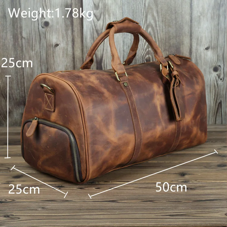 2023 Luxury Pure Handmade Natural Crazy Horse Leather Men's Travel Bags With Shoe Case