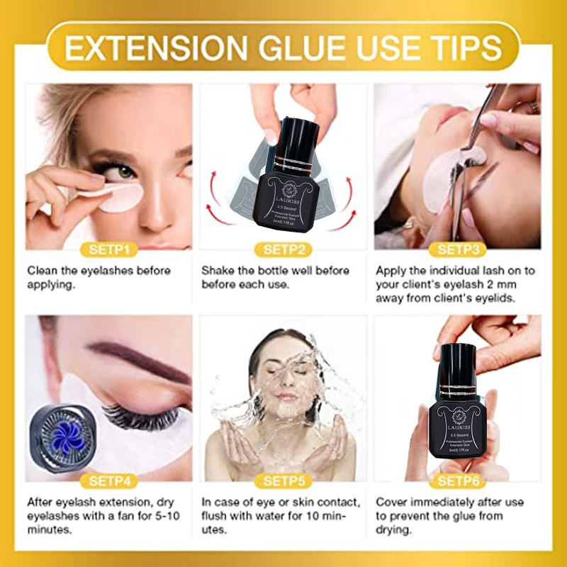 Eyelash Extension Glue 0.5s Fast Drying Eyelashes Glue 5ml Pro Lash Glue Black Adhesive Retention Long Last 5-8Weeks