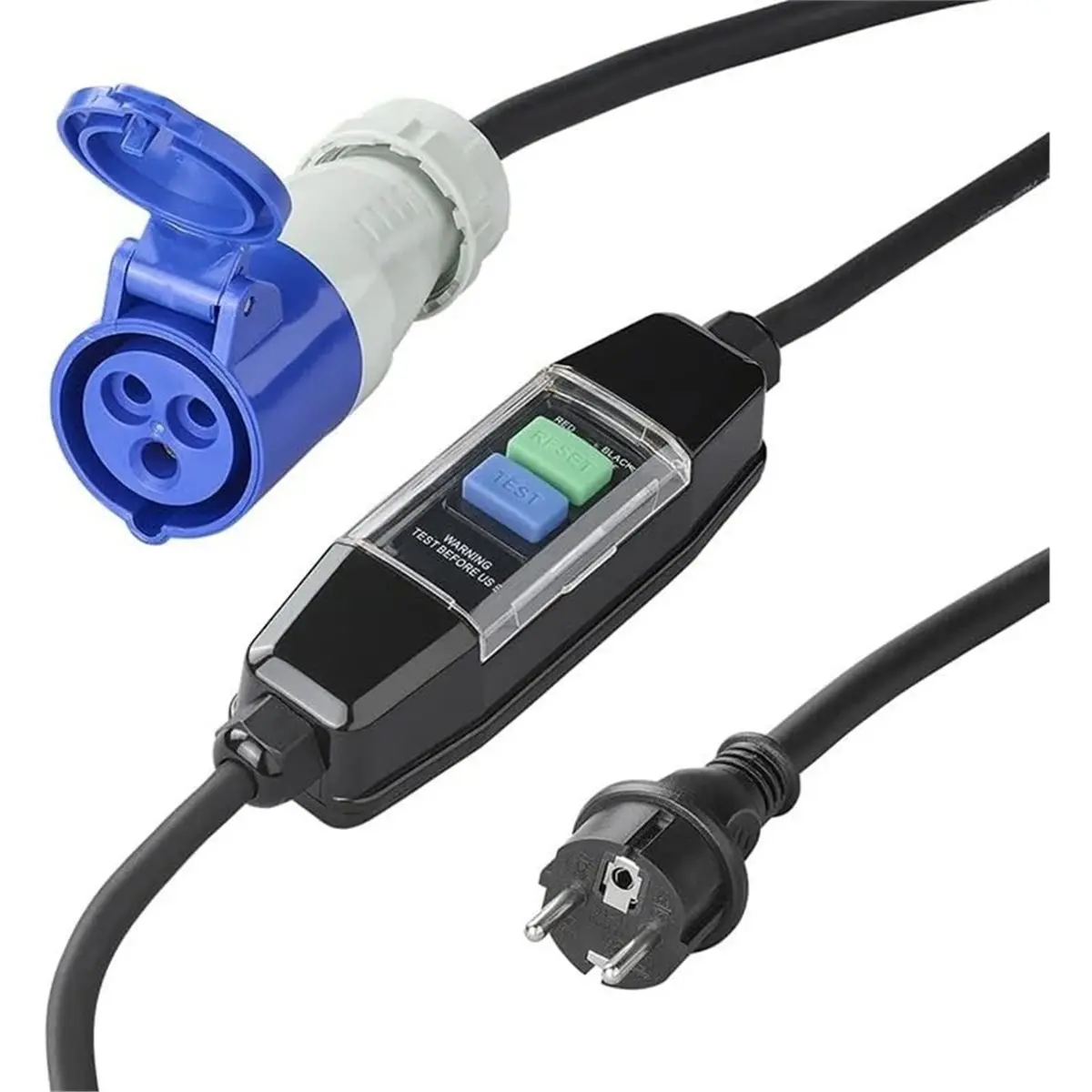Adapter Cable 150 cm Schuko to CEE with Integrated FI Switch -Residual Current IP44/IP55 for Camping & Motorhome Eu Plug