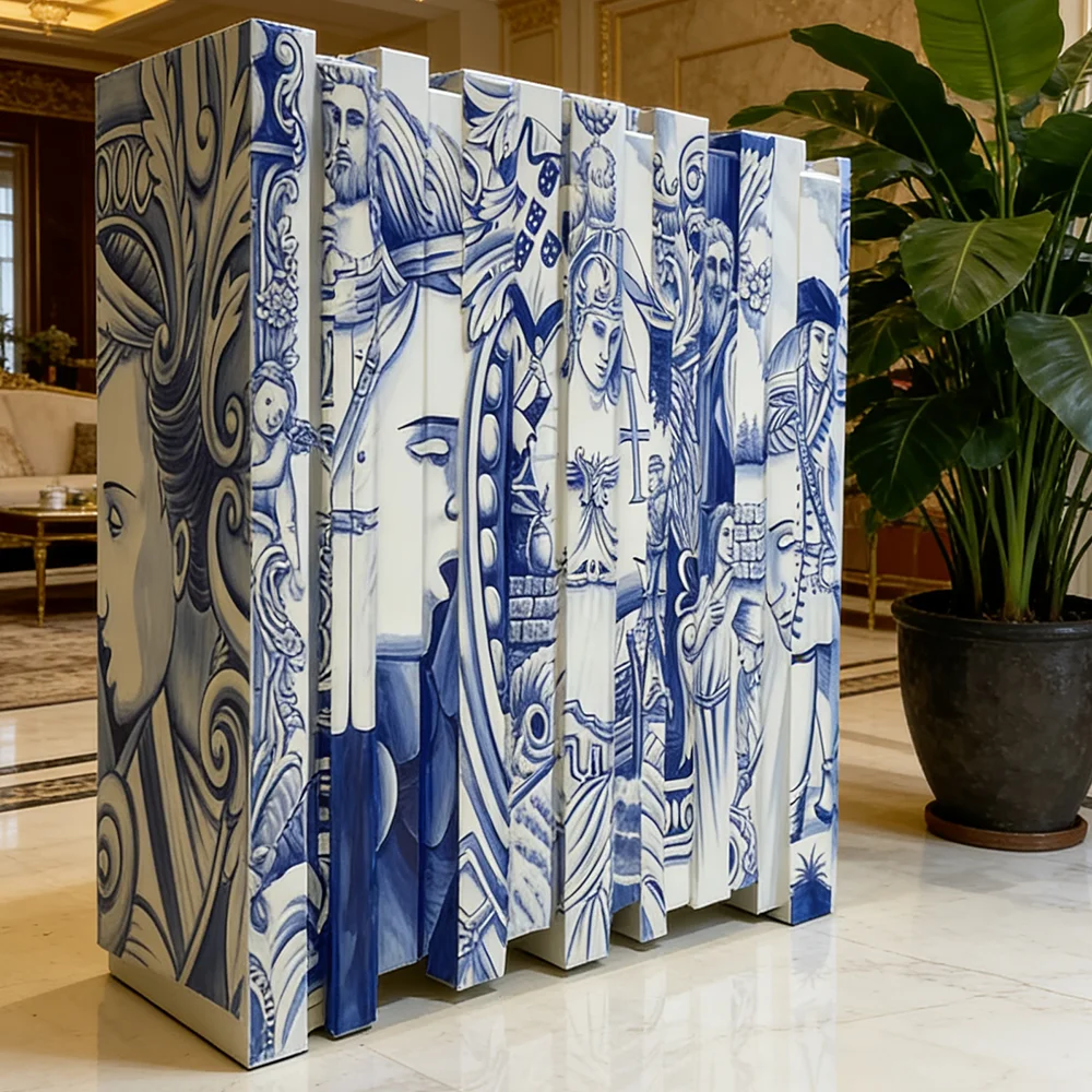 Y*-Italian Modern Luxury Solid Wood Sideboard Hand Painted Art Creative Console Table Villa Dining