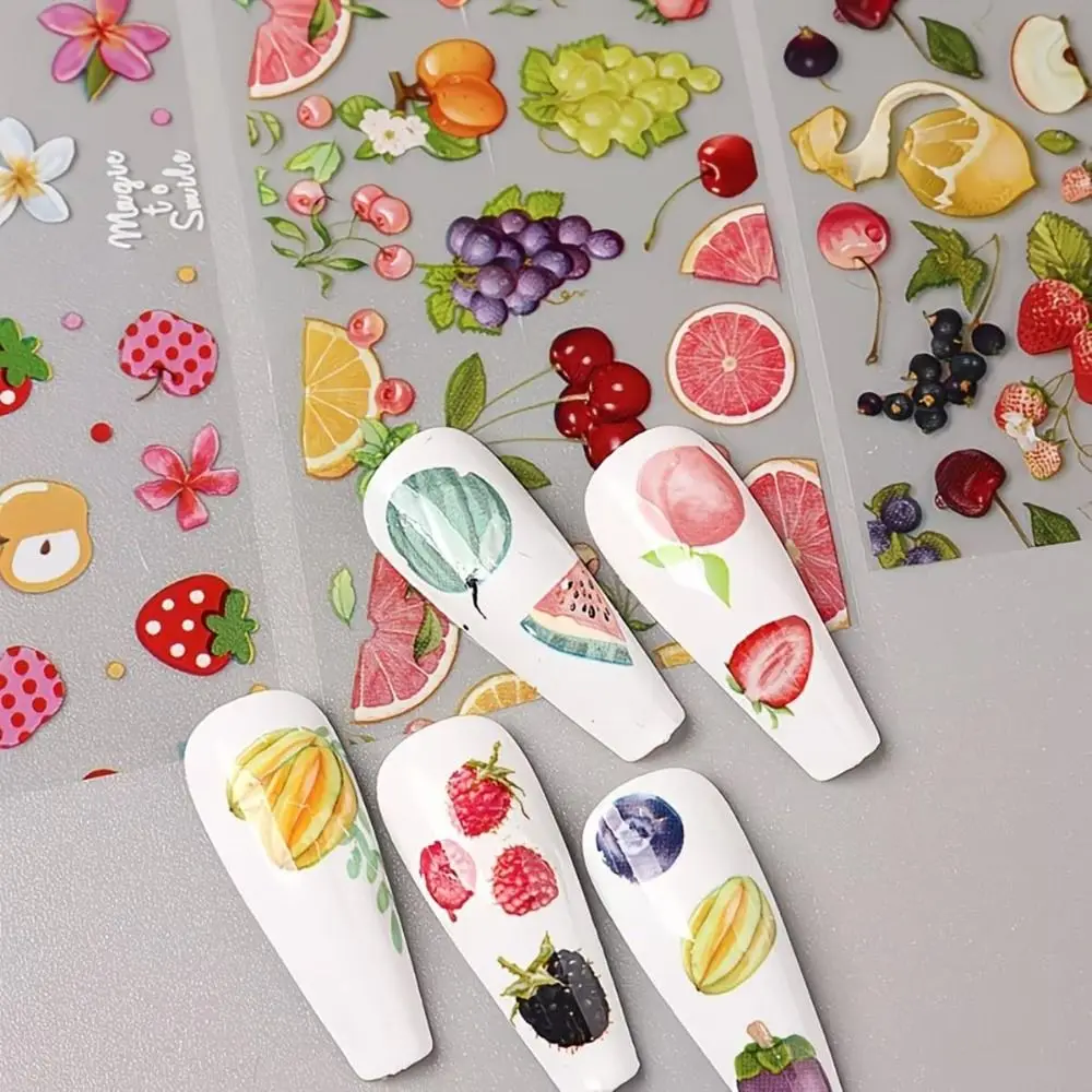Hot Lemon Strawberry Flower Fruit Nail Art Foil Stickers Starry Sky Paper Slider Fruit Nail Decals Transfer Decals for Women