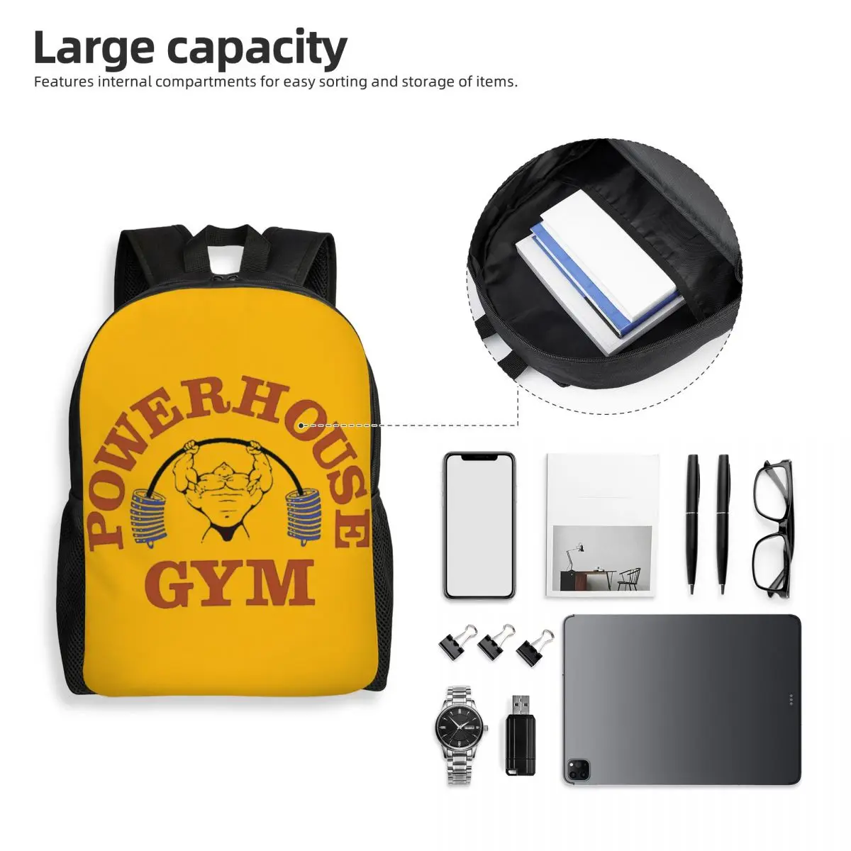 Powerhouse-mochila para ordenador portátil de gimnasio para hombre y mujer, bolsa de libros básica para escuela, estudiante universitario, bolsa de musculación