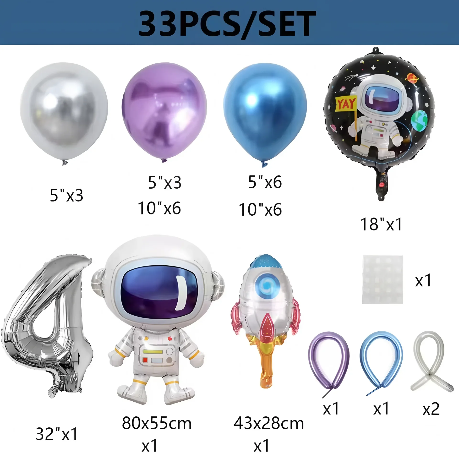 33-teiliges Weltraum-Astronauten-Raketen-Ballon-Set – bunte aufblasbare Dekoration für Kindergeburtstagsfeiern, Weltraum-Themenfeiern – Detail 5