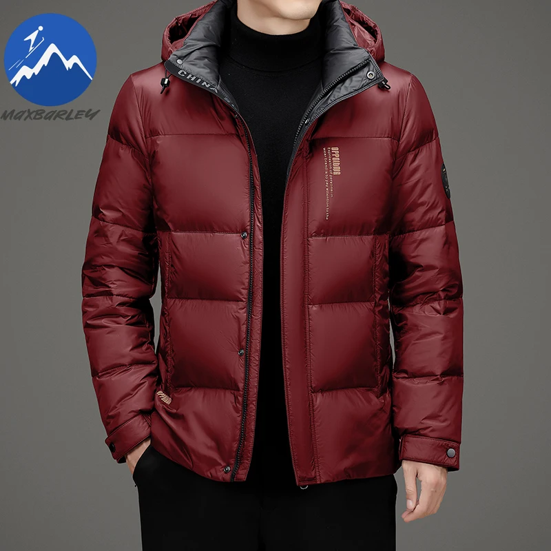 Maxbarley Luxury Mens Down Jacket New Casual Hooded Business Warm Lightweight Puffer Coat Commute Office Windproof Winter Parka