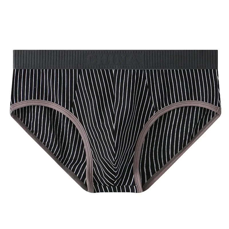 Mens Sexy Stripe U Convex Pouch Briefs Loose Cotton Breathable Underwear Sleep Bottoms Man Underpants Penis Big Pouch Panties