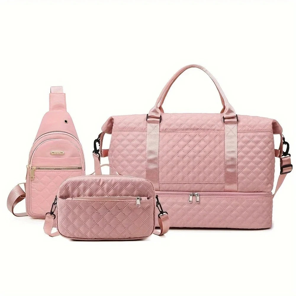 

Fashionable Large-Capacity Travel Leisure Sports Bag 3 Pieces Luggage Bag Collection Small Tote Bags Shoe Partition Collection