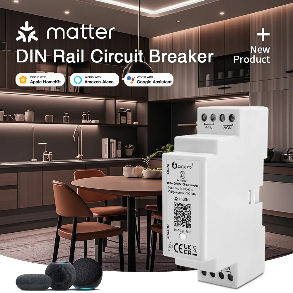 Matter Circuit Breaker WiFi Din Rail 16A Max ON OFF APP Voice For Household Electric Appliances Matter Hub Required