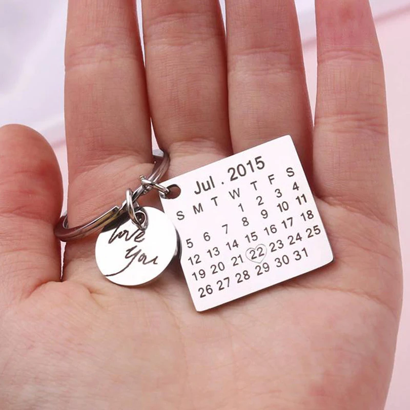 Personalised Calendar Keychain Custom Date Anniversary Wedding Valentine\'s Day Women Men Gift