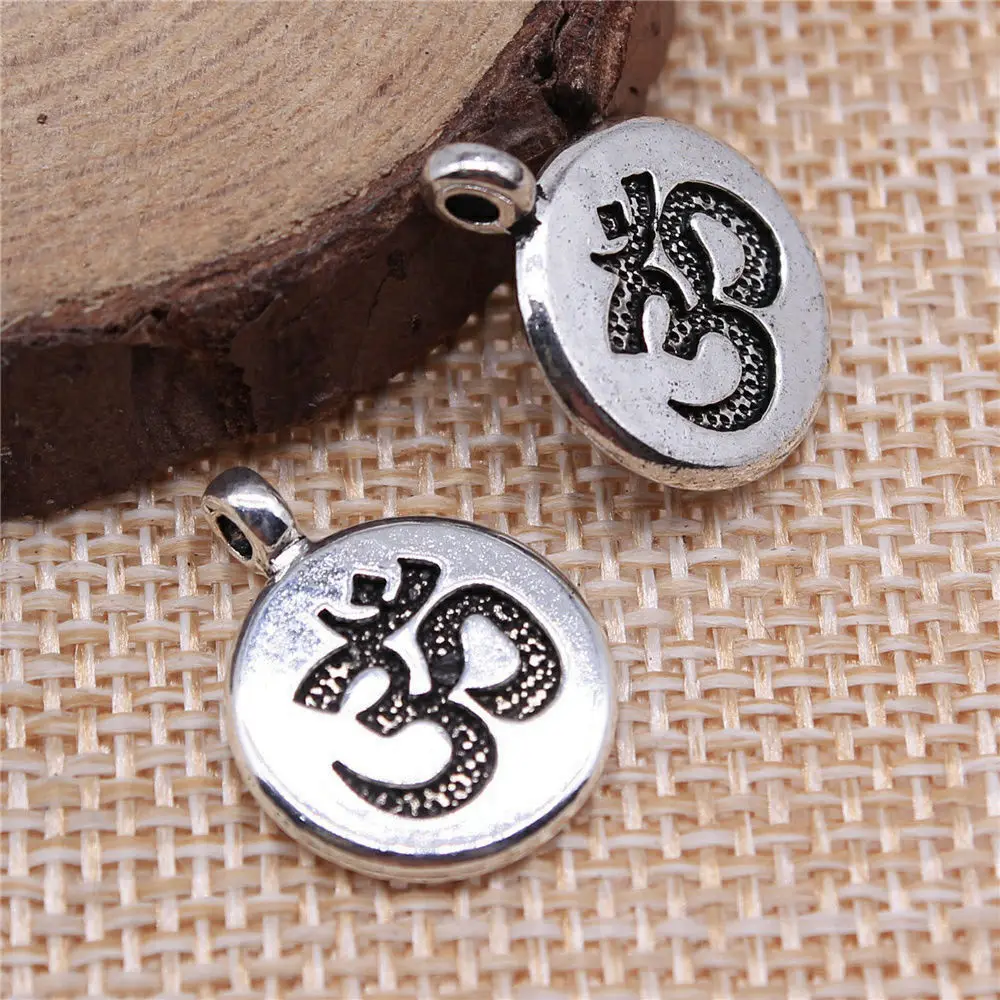 Jewelry Making Supplies Double-Sided Om Symbol Charms Vintage Findings 4pcs