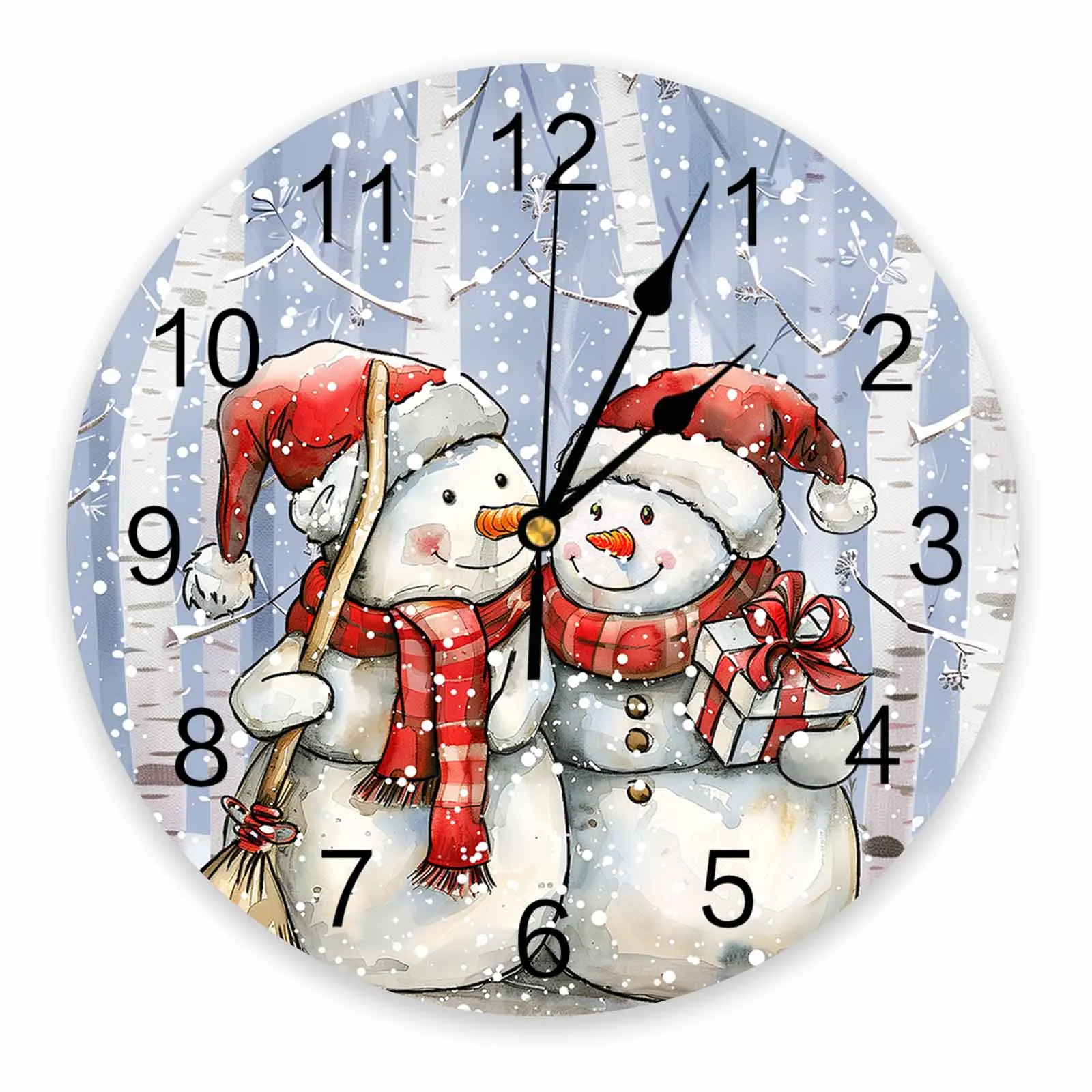 Christmas Snowman Snowflake Retro Pine Tree Printed Wall Clock Modern Silent Clock Living Room Home Decor Wall Hanging Watch