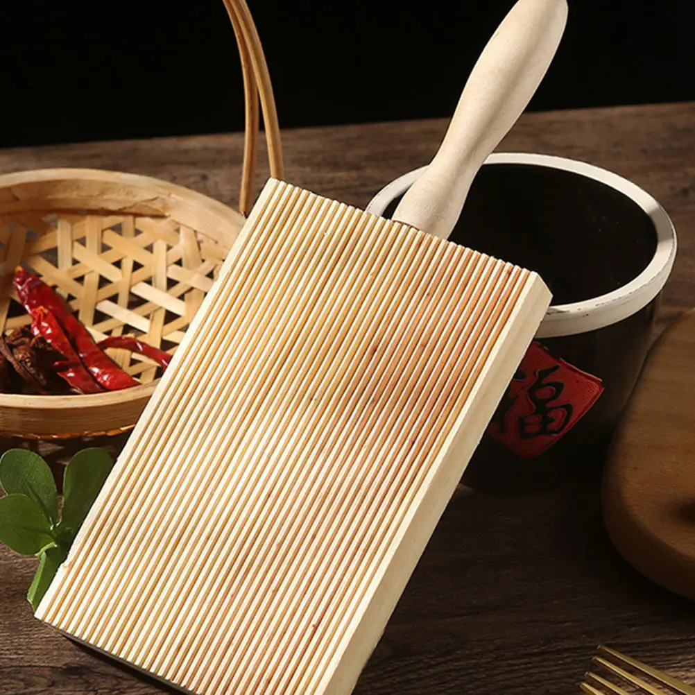 2Pcs Board High-Grade Wooden Pasta Making Tool for Gnocchi Cavatelli Hold More Sauce Easy-Grip Handle Kitchen