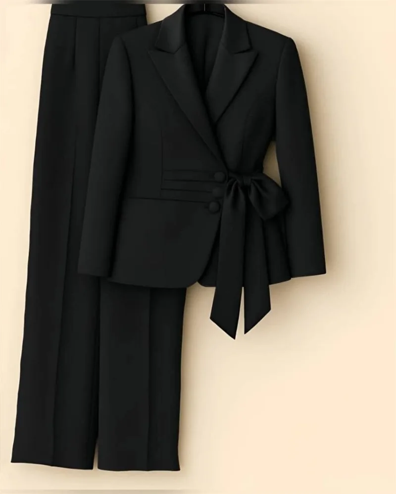 Szary damski garnitur spodniowy 2-częściowy: marynarka + spodnie z paskiem, elegancki strój do biura, żakiet damski, szyty na miarę smoking ślubny, bawełniany płaszcz na studniówkę