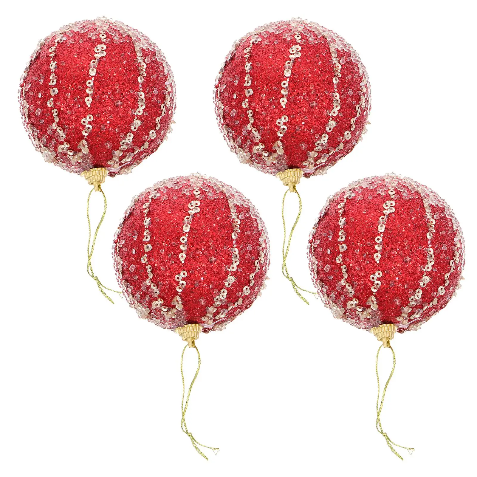 

4 Pcs 8cm Christmas Decoration Balls Colorful Hanging Tree Ornaments White Glitter Vertical Stripes Durable Festive