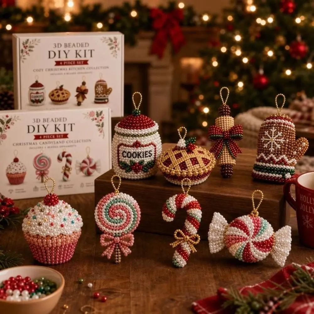 Christmas Theme 3D Beaded Craft Kit Creative Beadwork with Instructions Beaded Art Set Handmade Craft Kit Christmas Gift