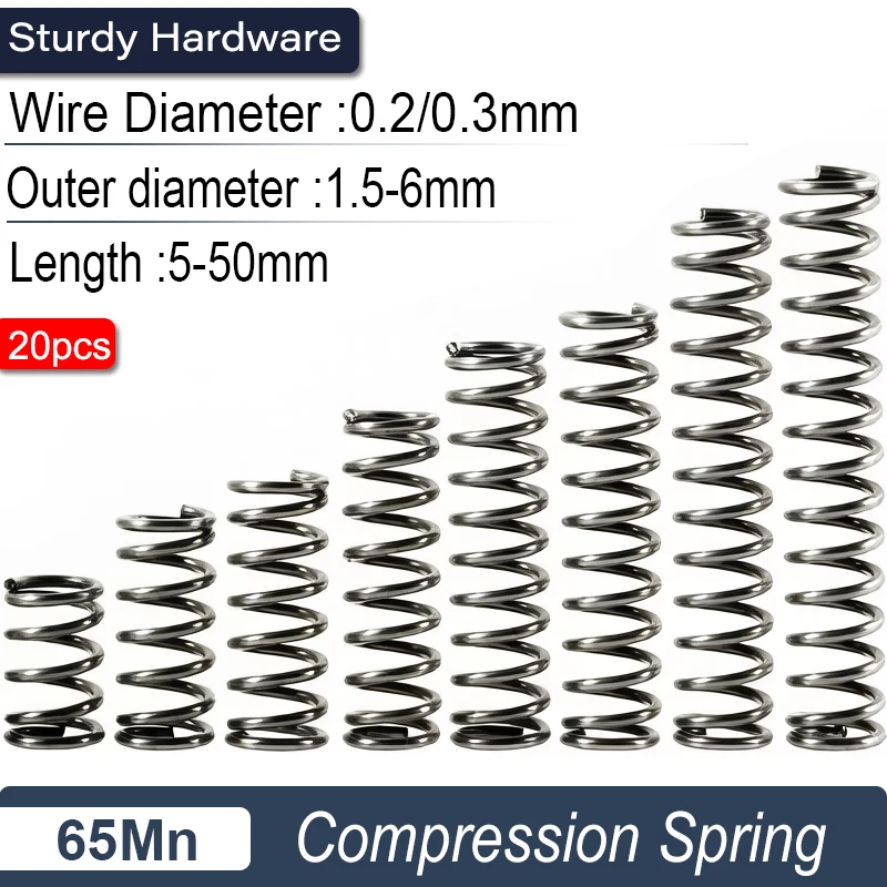 Precision Micro Compression Spring 0.2-0.3mm Wire 1.5-6mm OD 65Mn Steel for Industrial Lab Instrument 20Pcs