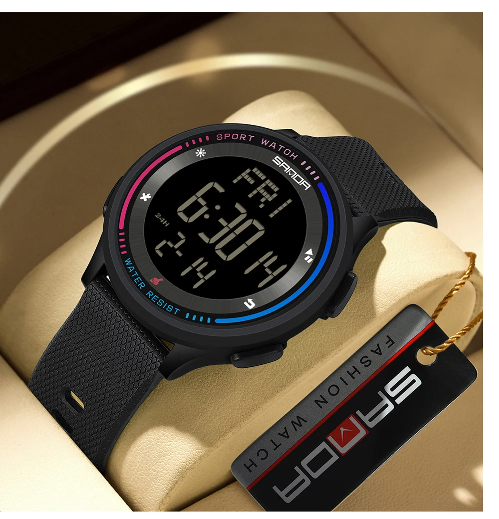 SANDA Herrenuhr, mehrere Funktionen, Outdoor-Sport, Stoppuhr, wasserdicht, digitales Uhrwerk, LED, Herren-Armbanduhr, elektronischer Alarm – Detail 15