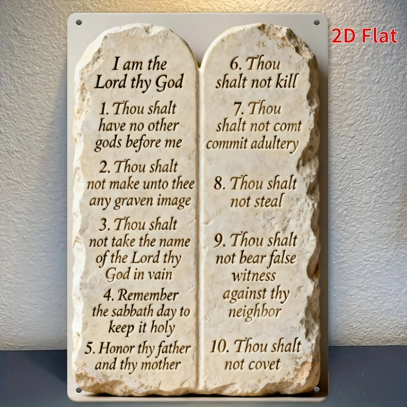 2D Metal Sign The Ten Commandments Metal Sign Weatherproof for Modern Home Bar Office Wall Decor Easy to Hang