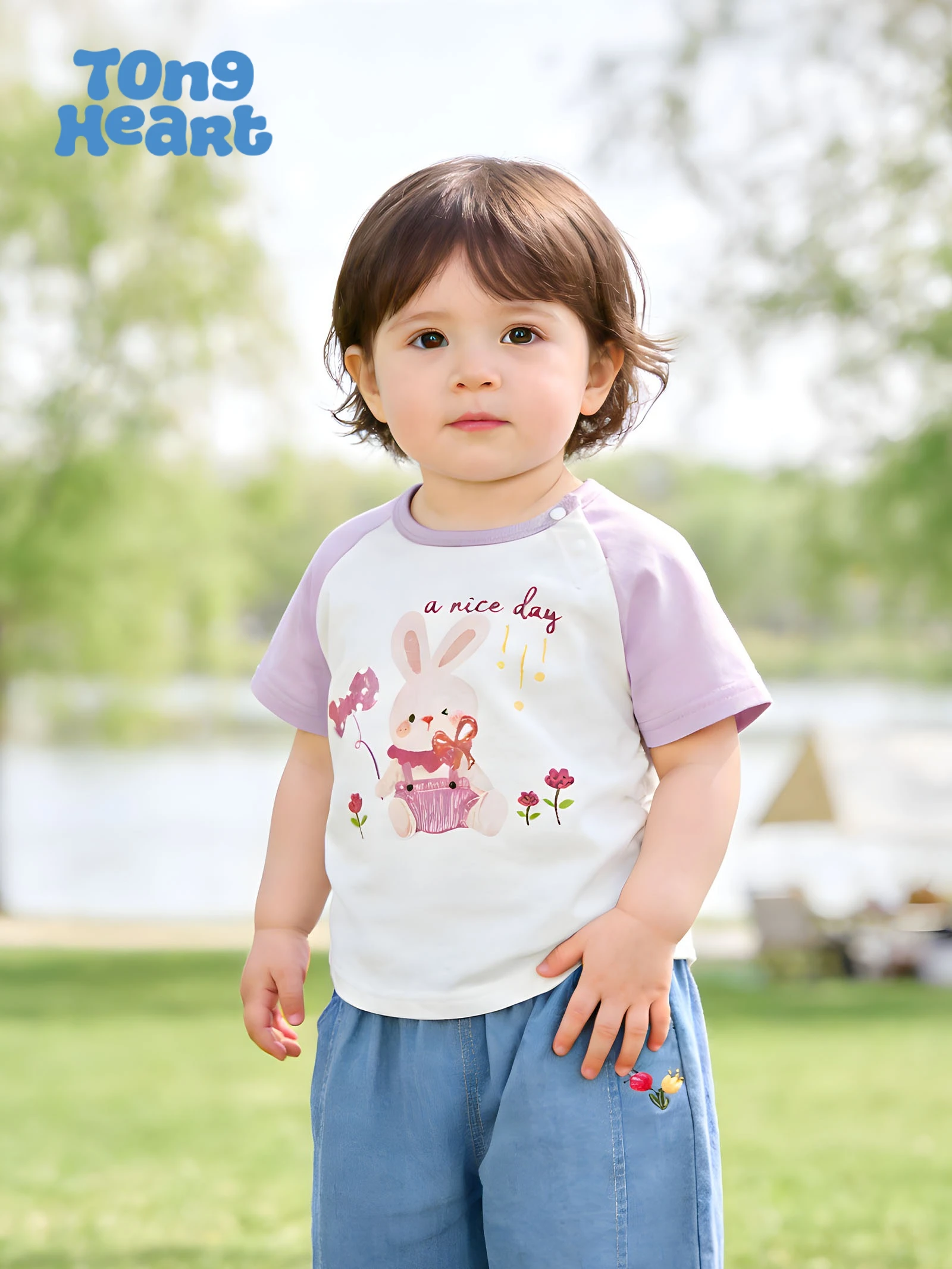 Girls' short-sleeved t-shirt for summer, cute cartoon baby clothes, children's casual top, girls' summer outfit