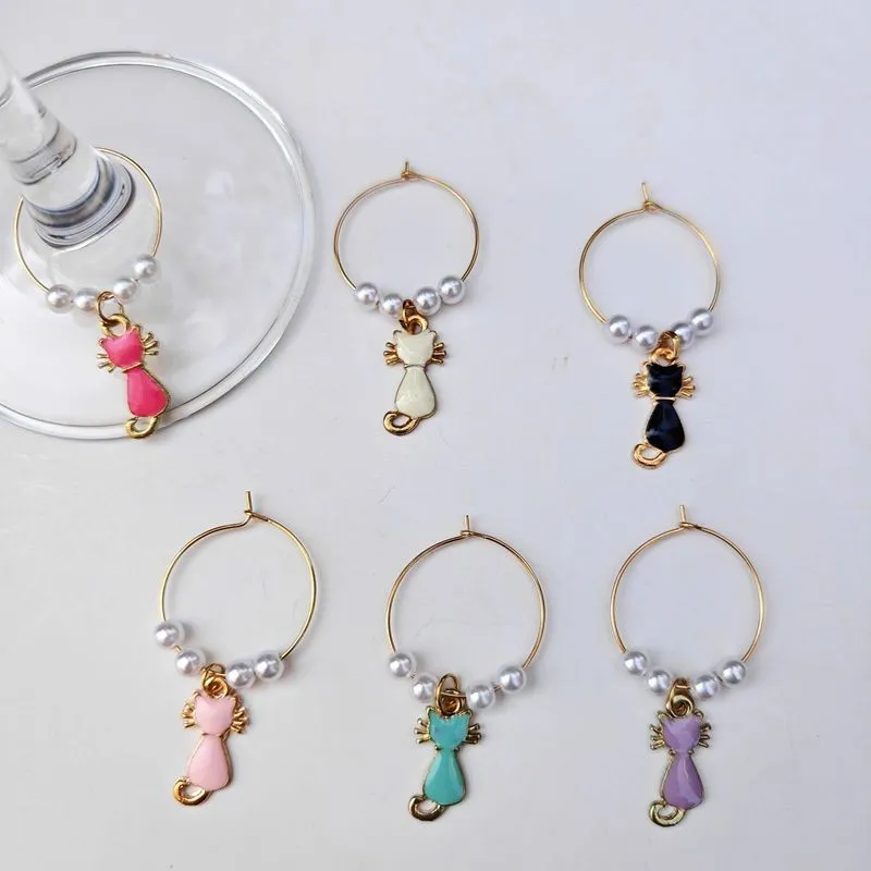 6 Pieces Kitty Cat Wine charm New Fashion Wine Glass Charms Rings Marker Christmas Party Bar Table Decorations Christmas Gift