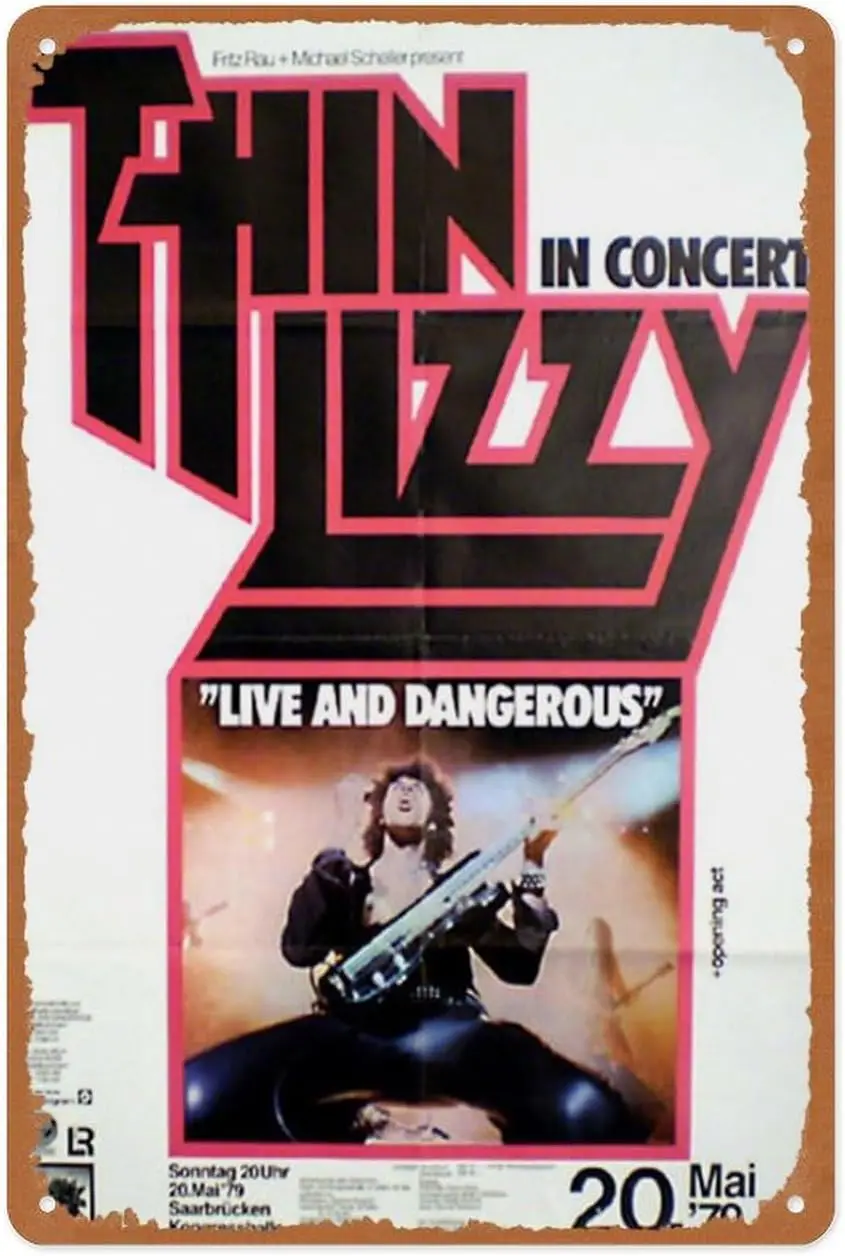 Vintage Metal Sign - Thin Lizzy Concert - 8x12 Inch Wall Art for Garage, Man Cave, Game Room, Coffee House Or Home Bar Decor