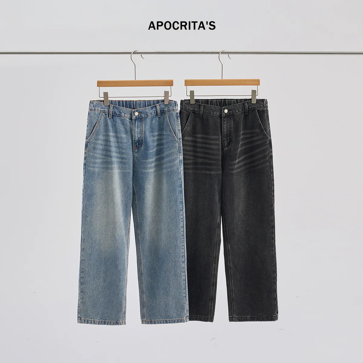 

Джинсы с завышенной талией, прямые брюки, свободный крой, американские осенние модные мужские длинные брюки в стиле Харадзюку, на молнии со средней талией, Cl...