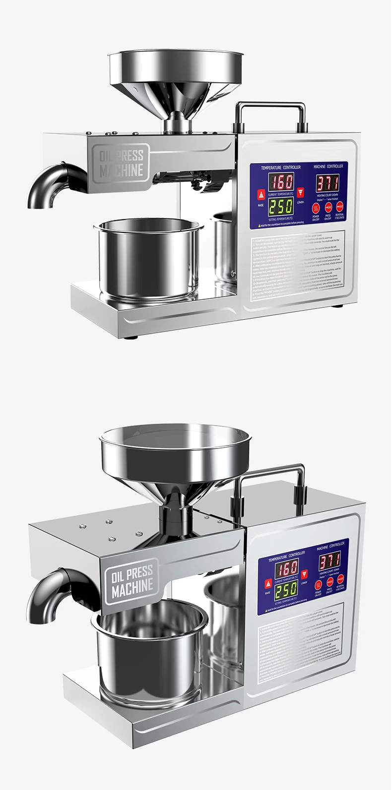 NEW 2025 Model 304 Stainless Steel Oil Press Machine Large Capacity for Peanut,Sunflower,Sesame Seeds Easy Clean, Low Noise