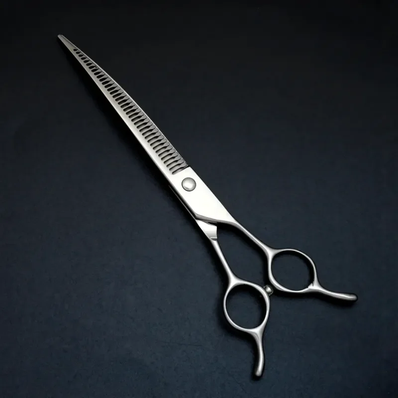 Professional high-quality pet grooming set, suitable for cats and dogs, 440C stainless steel curved opposite handle thin cut
