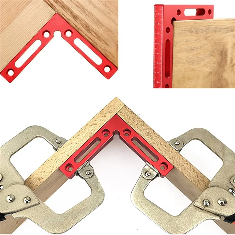 AT63 2pcs Aluminum L Block 90 Degree Positioning Square, Right Angle Clamp with Scale, for Woodworking Picture Frame Drawer, Red