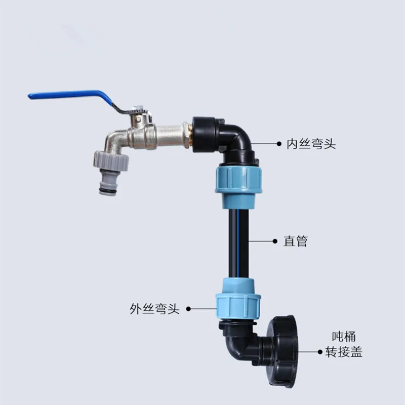 IBC Sambungan Pipa Tangki Air Konektor Air Kebun untuk Stopkontak Siku Tangki 20/25/32MM Alat Adaptor Irigasi Penyiraman