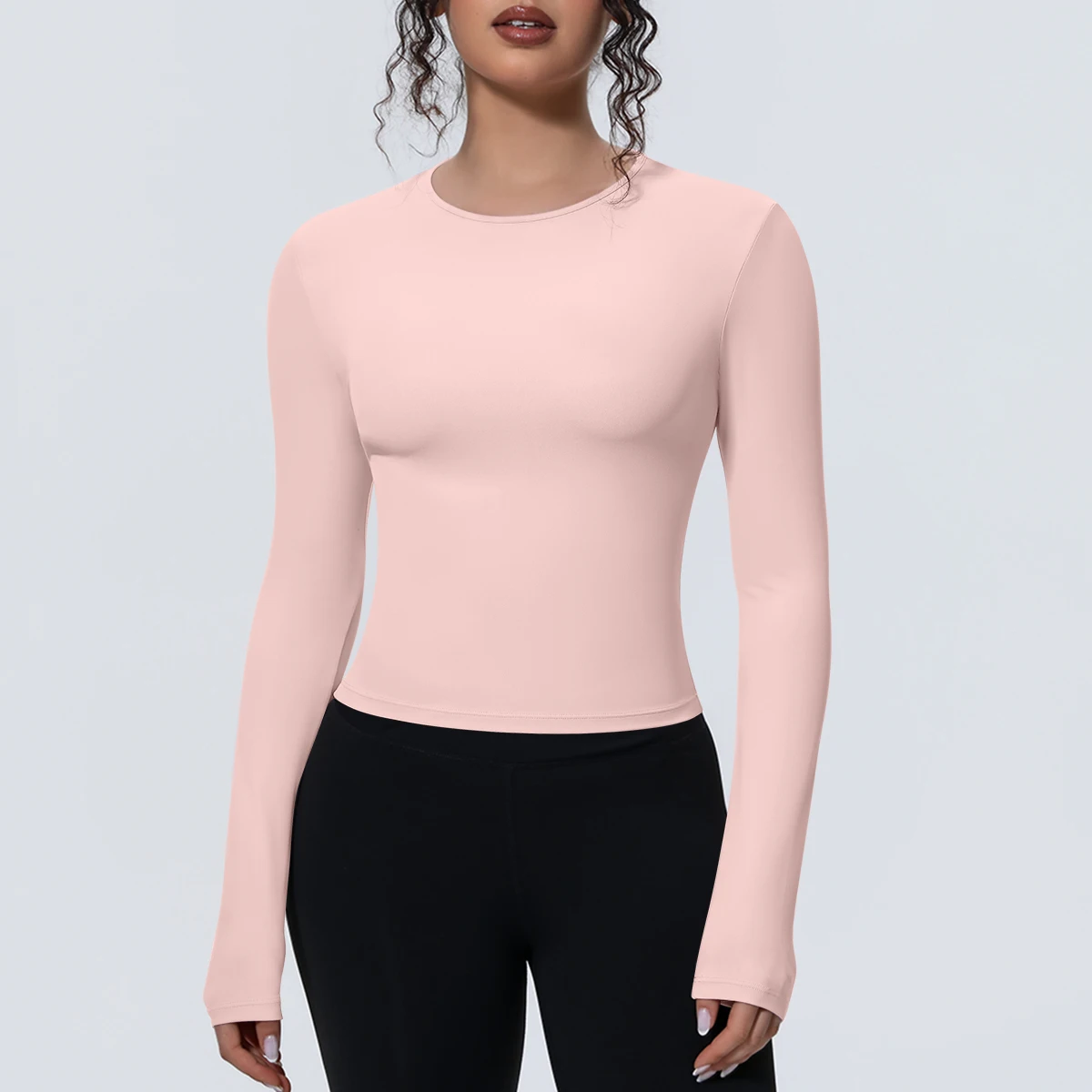 1 Stück Schlankes Casual Sommer Yoga Langarm-Oberteil für Damen, Fitness-Sport-Laufshirt mit Schnelltrocknung, Einfarbiges Trainingsshirt – Detail 11