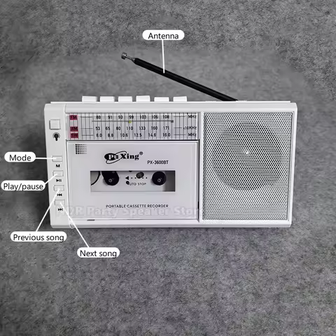 PX-3600BT Cassette Tape Player Boombox Multiband Radio Recorder Rechargeable Tape Player with Flashlight Bluetooth Speakers