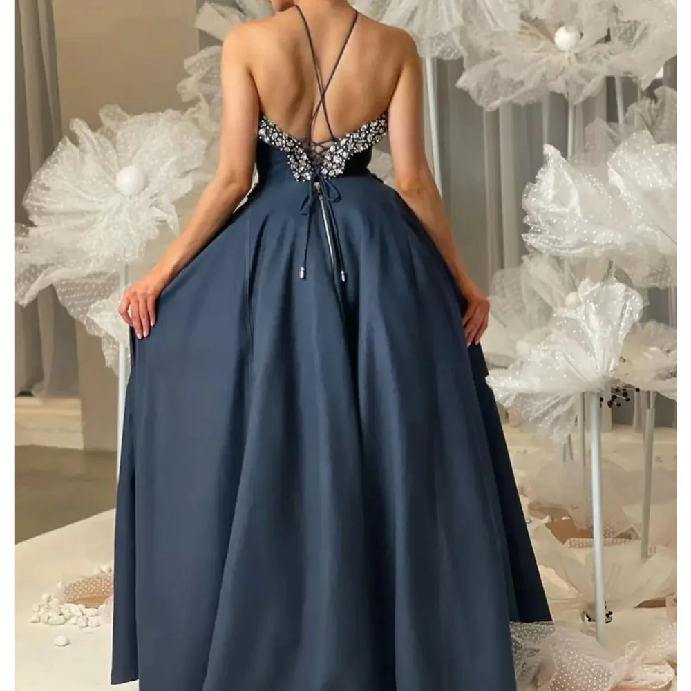 Muloong Halter Sweep Train Women Elegant And Pretty Luxury Prom Dress